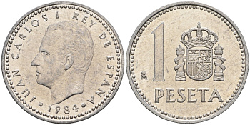 Испания 1 песета 1984 Хуан Карлос I (1975-2014) KM 821 алюминий 4401-531