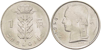 Бельгия 1 франк 1976 Belgie, Бодуэн I (1951-1993) KM 143.1 медно-никель 3856-542