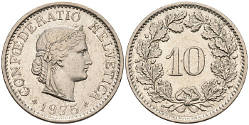 Швейцария 10 раппенов 1975 KM 27 медно-никель 4564-968