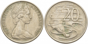 Австралия 20 центов 1967 Елизавета II (1952-2022), утконос KM 66 медно-никель 3457-145
