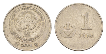 Киргизия 1 сом 2008 KM 14 сталь плакированная никелем 4632-312
