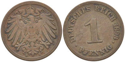 ГЕРМАНИЯ 1 ПФЕННИГ 1898 A KM 10, J. 10, Weege 2 медь 211-226
