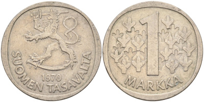 Финляндия 1 марка 1970 KM 49а медно-никель 4573-657