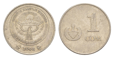 Киргизия 1 сом 2008 KM 14 сталь плакированная никелем 4632-312