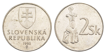 Словакия 2 кроны 1993 KM 13 сталь плакированная никелем UNC 4629-126