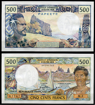 Таити 500 франков ND (1985) рыбак, PAPEETE Pick 25 d бумага UNC (пресс)   451-181-1