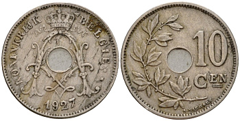 Бельгия 10 сантимов 1927 Belgie KM 86 медно-никель 26-1124