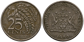 Тринидад и Тобаго 25 центов 1980 цветок дикая пуансеттия KM 32 медно-никель 4176-157