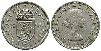 Великобритания 1 шиллинг 1956 Елизавета II (1952-2022), Шотландский герб KM 905, Spink 4148 медно-никель 4384-622
