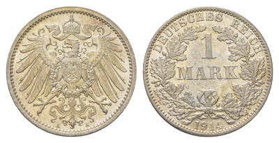 Германия 1 марка 1914 A, Вильгельм II (1888-1918) KM 14, J. 17 серебро aUNC 4626-233