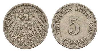 Германия 5 пфеннигов 1899 E, Вильгельм II (1888-1918) KM 11, J. 12 медно-никель 4640-111