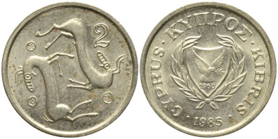 КИПР 2 ЦЕНТА 1985 КОЗЛЫ KM 54.2 никель латунь 112-761