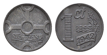 Нидерланды 1 цент 1942 Вильгельмина (1890-1948) KM 170 цинк 4674-1168