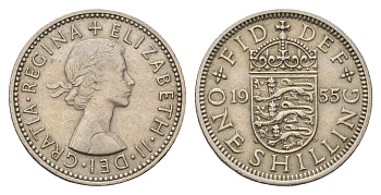 Великобритания 1 шиллинг 1955 Елизавета II (1952-2022), Английский герб KM 904, Spink 4147 медно-никель 4695-745