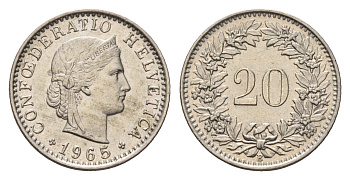Швейцария 20 раппенов 1965 KM 29a медно-никель 4685-268