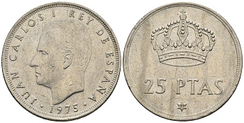 Испания 25 песет 1975 (80) Хуан Карлос I (1975-2014) KM 808 медно-никель 85-756