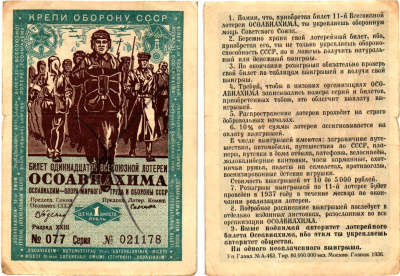 СССР 1 рубль 1936 Одиннадцатая всесоюзная лотерея Осоавиахима 2195-43-1-2
