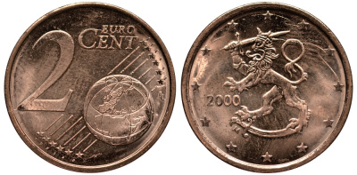 ФИНЛЯНДИЯ 2 ЕВРОЦЕНТА 2000 KM 99 сталь плакированная медью UNC 4181-459