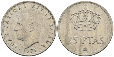 Испания 25 песет 1975 (80) Хуан Карлос I (1975-2014) KM 808 медно-никель 85-756