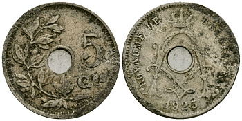 Бельгия 5 сантимов 1923 Belgique KM 66 медно-никель 4173-528