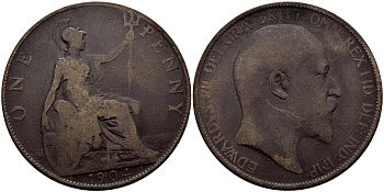 Великобритания 1 пенни 1904 Эдуард VII (1901-1910) KM 794.2, Spink 3990 бронза 83-2041