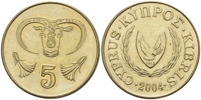 Кипр 5 центов 2004 KM 55.3 никель латунь 4141-1114