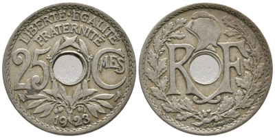 ФРАНЦИЯ 25 САНТИМОВ 1923 ТИП ЛАНДАЙЁ KM 867а, LE FRANC 171.7 медно-никель 4379-1233