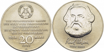 ГДР 20 марок 1983 А, 100 лет со дня смерти Карла Маркса (1818-1883) J. 1592, KM 95 медь никель цинк UNC 272-1041