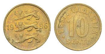 Эстония 10 сентов 1996 KM 22 латунь 192-532