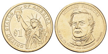 США 1 доллар 2010 Президент США - Франклин Пирс (1853-1857) KM 475 медь с марганцево-латунным покрытием UNC 4699-916
