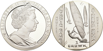 Остров Мэн 1 крона 2003 XXVIII ОЛИМПИЙСКИЕ ИГРЫ В АФИНАХ, ВИДСЕРФИНГ KM 1182a серебро PROOF 1074-3-13
