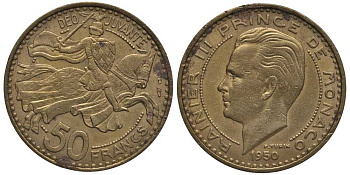 Монако 50 франков 1950 Ренье III (1949-2005) KM 132 алюминиевая бронза 114-515
