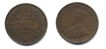ИНДИЯ 1/4 АННЫ 1935 25-241