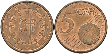 ПОРТУГАЛИЯ 5 ЕВРОЦЕНТОВ 2011 KM 742 сталь плакированная медью 96-1151