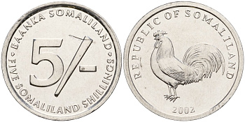 Сомалиленд 5 шиллингов 2002 KM 5 алюминий 4591-551