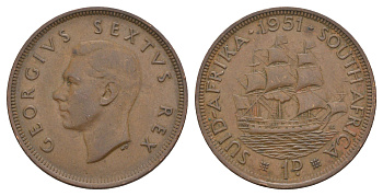 ЮАР 1 пенни 1951 KM 34.2 бронза 4645-1126