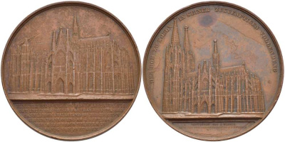 Германия медаль 1855 собор в Кельне, диаметр 59,5 мм. бронза 00-00