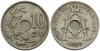 Бельгия 10 сантимов 1920 Belgique KM 85 медно-никель 4172-846
