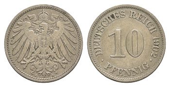 Германия 10 пфеннигов 1902 A, Вильгельм II (1888-1918) KM 12, J. 13 медно-никель 4644-1156