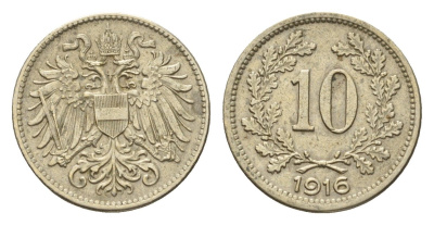 Австрия 10 геллеров 1916 Франц Иосиф I (1848-1916) KM 2822 медь цинк никель 66-942