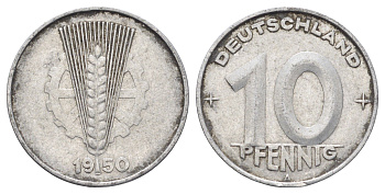 ГДР 10 пфеннигов 1950 A KM 3 алюминий 4697-622