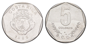 Коста-Рика 5 колонов 1985 KM 214.2 нержавеющая сталь UNC 4642-854