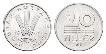 Венгрия 20 филлеров 1991 BP KM 676 алюминий UNC 4668-225