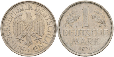 ФРГ 1 марка 1976 F KM 110, J. 385 медно-никель 4159-1137