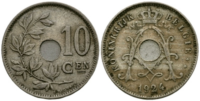 Бельгия 10 сантимов 1924 Belgie KM 86 медно-никель 4172-655