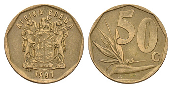 ЮАР 50 центов 1997 Зантедеския Эллиота (калла), герб KM 163 сталь плакированная бронзой 4687-732