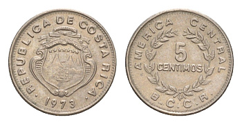 Коста-Рика 5 сентимо 1973 KM 184.3 медно-никель aUNC 4649-825
