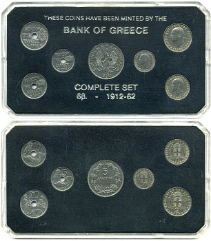 Греция набор из 7 монет 1912-1962 в пластике, монеты из обращения 3-6-3-47