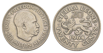 Сьерра-Леоне 20 центов 1964 KM 20 медно-никель 4641-1157