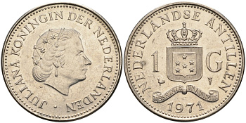 Нидерландские Антилы 1 гульден 1971 Юлиана (1948-1980) KM 12 никель 4565-623